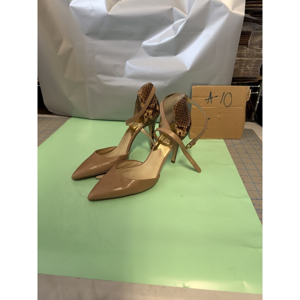 Michael Kors Women's Nude Leather Snake Print‎ Ankle Strap Heels Size 8M